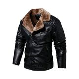Belirtilmemiş Hakiki Koyun Derisi Motorcu Ceket, Siyah, Kahverengi Kürklü Yaka, Fermuarlı, Rüzgar Geçirmez, Suya Dayanıklı, Sonbahar-Kış - 7XL - 000-Siyah