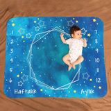 Belirtilmemiş Hediyesepeti Mavi Uzay Macerası Baby Shower Hediyesi Fotoğraf Çekim Battaniyesi 100X120 cm - 100 x 120 cm