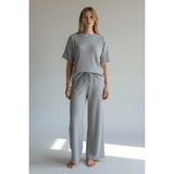Belirtilmemiş Kadın Kaşkorse Pijama Takımı Kısa Kollu Gri Rahat Esnek Büyük Beden Ev Giyimi- Fam Tekstil - XL
