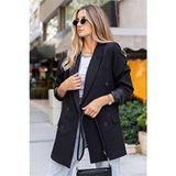 Belirtilmemiş Kadın Siyah Blazer Ceket Uzun Kol Şal Yaka Resmi Stil Çift Cepli 2XL Dokuma Kumaş