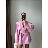 Belirtilmemiş Kadın Yeni Sezon Tasarım Bağlamalı Oversize Ceket - Pembe - XL