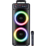 Belirtilmemiş Karaoke Bluetooth Hoparlör 8''x2 Mikrofonlu LED Işıklı Taşınabilir Parti Hoparlörü - Siyah