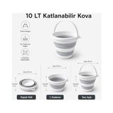 Belirtilmemiş Katlanabilir Kova 10 Lt, 2 Aşamalı Silikon Katlanır Kova, Tutma Kulplu Yer Tasarruflu Çok Amaçlı Temizlik Kovası, Kamp Banyo Araç Yıkama Balkon Kullanımı, Gri Beyaz