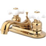 Belirtilmemiş Kingston Brass KB602PX Restorasyon 10 cm Merkez Seti Porselen Çapraz Saplı Lavabo Musluğu, Cilalı P