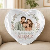 Belirtilmemiş Kişiye Özel Fotoğraf Baskılı Beyaz Kalp Yastık – Isim ve Yazılı Dekoratif Anı Hediyesi - 42x38