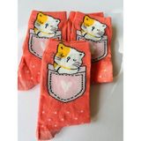 Belirtilmemiş Kız Çocuk Kedili Normal Boy Çorap 3'lü - 9 - 12 Yaş - Pembe