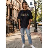 Belirtilmemiş Renkli Brooklyn Baskılı Kadın T-Shirt - Siyah