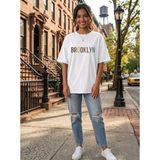 Belirtilmemiş Renkli Brooklyn Baskılı Kadın T-Shirt - XL - Beyaz