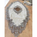 Belirtilmemiş Salon Takımı Çeyizlik Kadife Kreme Gri Runner Seti 5 Parça Dantelli Ranır Masa Konsol Sehpa Örtüsü - 0,6 x 19 x 29 cm - 001-Renkli