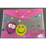 Belirtilmemiş Smile Emoji Desenli Pembe Şeffaf Çıtçıtlı Dosya Evrak Tutucu A4 Boyut