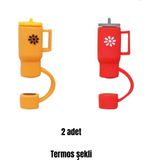 Belirtilmemiş Stanley Termos UyumluTermos Şekilli Pipet Koruyucu 2 Adet Termos Şeklinde Pipet Koruyucu Silikon Pipet Tıpası - Sarı - Kırmızı