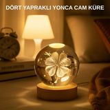 Belirtilmemiş USB Bağlantılı Yonca Bitkili Cam Küre Ahşap Altlıklı Dekoratif Lamba