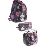 Belirtilmemiş Wiggle Kuromi Temalı Lisanslı Premium 3'lü Okul Seti Sırt Çantası-Beslenme Çantası-Kalemlik