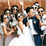 Belirtilmemiş Yeni Sezon Kalplı Gelin ve Damat Güneş Gözlüğü Unisex Erkek ve Kadın Kaliteli UV400 Camlı - 001-Beyaz