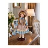 Beliss Premium 35 cm Elbiseli Porselen Bebek Biblosu Dekoratif Vintage Kız Biblo Ev Salon Dekoru