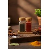 belivano Standlı 3 Parça Bambu Kapaklı 2li Cam Baharatlık 120 Ml Tuzluk Biberlik