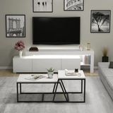 Beliz Led Işıklı Tv Sehpası Ve Minimal 2'Li Orta Sehpa Takımı – Beyaz – Modern Oturma Odası Seti