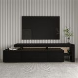 Beliz Modern LED Işıklı 3 Kapaklı, Raflı TV Sehpası – 192 cm, Ahşap Siyah
