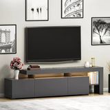 Beliz Modern LED Işıklı 3 Kapaklı, Raflı TV Sehpası – 192 cm, Antrasit