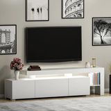 Beliz Modern LED Işıklı 3 Kapaklı, Raflı TV Sehpası – 192 cm, Beyaz