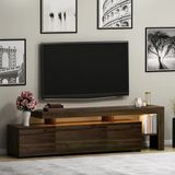 Beliz Modern Led Işıklı 3 Kapaklı, Raflı Tv Sehpası – 192 Cm, Ceviz