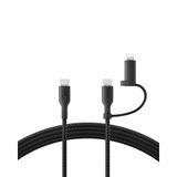 Belkin 2-in-1 Charging Cable with USB-C & Lightning Connector - Braided Fast-Charging Cable, USB-C to USB-C & Lightning Charger Cord, Multi-Charging Combo for Apple iPhone, iPad, Samsung, More - Black