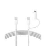 Belkin 2-in-1 Charging Cable with USB-C & Lightning Connector - Braided Fast-Charging Cable, USB-C to USB-C & Lightning Charger Cord, Multi-Charging Combo for Apple iPhone, iPad, Samsung, More - White