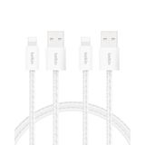Belkin 2'li Örgülü USB-A - Lightning Kablo 1,5 m, Yumuşak, Esnek ve Hızlı Şarj Kablosu, iPhone 14 ve Önceki Modeller, 9. Nesil iPad ve AirPods ile Uyumlu, Beyaz
