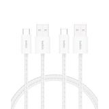 Belkin 2'li Örgülü USB-A - USB-C Kablo, 1,5 m, 15 W, Yumuşak, Esnek ve Hızlı Şarj Kablosu, iPhone 17 ve 16 Serisi, Galaxy S25, Pixel 10, iPad Pro ve Daha Fazlasıyla Uyumlu, Beyaz