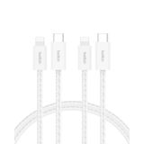Belkin 2'li Örgülü USB-C - Lightning Kablo, 1,5 m, Yumuşak, Esnek ve Hızlı Şarj Kablosu, iPhone 14 ve Önceki Modeller, 9. Nesil iPad ve AirPods ile Uyumlu, Beyaz