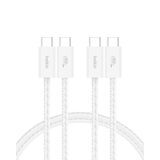 Belkin 2'li Örgülü USB-C - USB-C Kablo, 1,5 m, 60 W, Yumuşak, Esnek ve Hızlı Şarj Kablosu, iPhone 17 ve 16 Serisi, Galaxy S25, Pixel 10, iPad Pro ve Daha Fazlasıyla Uyumlu, Beyaz