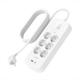 Belkin 6'lı çoklu priz, yüksek gerilim korumalı, duvara montaj, 6 priz, 2 m güç kablosu, yeşil ışıklı gösterge, hızlı şarj için USB-C ve USB-A bağlantısı; 650 jul koruma