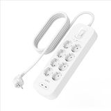 Belkin 8'li çoklu priz, yüksek gerilim korumalı, duvara montaj, 8 priz, 2 m güç kablosu, yeşil ışıklı gösterge, hızlı şarj için USB-C PD’li 2 USB C bağlantısı, 900 jul koruma
