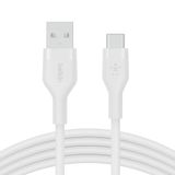 Belkin BoostCharge Flex Silicone USB-C - USB-A Kablosu (2 m), iPad Pro, Galaxy S21, Ultra, Plus, Note 20, Pixel ve Diğer Aygıtlar için USB-IF Onaylı USB-C Şarj Kablosu - Beyaz