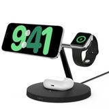 Belkin BoostCharge Pro Kablosuz 3'ü 1 arada şarj cihazı Qi2 iPhone 15, 14, 13 ve 12 ve Apple Watch ve AirPods, kablosuz şarj, endüktif şarj istasyonu (15 W'a kadar) - siyah