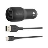 Belkin CCE001BT1MBK – 24W Dual USB-A Araç Şarj Cihazı + USB-A to USB-C Kablo