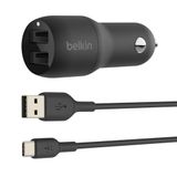 Belkin Çift USB Araç Şarj Cihazı 24 W + USB-C Kablosu (Boost Charge Çift Bağlantı Noktalı Araç Şarjı, 2 Bağlantı Noktalı USB Araç Şarjı) Nintendo Switch Araç Şarjı, iPad Pro Araç Şarjı