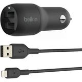 Belkin Çift USB Araç Şarj Cihazı 24 W, Usb-Lightning Kablosu Dahil, Boost Charge Çift Bağlantı Nokta