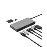 Belkin Connect 8 Portlu USB-C Hub, 4K@60Hz’e kadar çözünürlükleri destekleyen ekran uyumu, Mac, Windows ve Chromebook ile çalışır, 100 W PD, 10 Gbps veri aktarım hızı ve 2,5 Gbps Ethernet - Gri