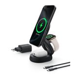 Belkin MagSafe Uyumlu Şarj Cihazı, 3'ü 1 Arada Dönüştürülebilir Kablosuz Şarj İstasyonu, iPhone 17, Apple Watch, AirPods için Qi2 sertifikalı 15 W Şarj, 36 W Adaptör Dahil, Siyah