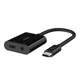 Belkin RockStar USB-C Şarj Adaptörlü 3,5 mm Ses, iPad Pro, Galaxy, Note, Google Pixel, LG G6, Sony Xperia, OnePlus ve Daha Fazlası ile Uyumlu USB-C Ses Adaptörü - Siyah