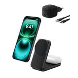 Belkin UltraCharge MagSafe Uyumlu 2’si 1 Arada Qi2 25W Kablosuz Şarj İstasyonu, iPhone 17, AirPods, Pixelsnap, Dönüştürülebilir Masaüstü Standı, USB-C Portlu, 45W Adaptör, Siyah