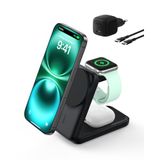 Belkin UltraCharge MagSafe Uyumlu 3’ü 1 Arada Qi2 25W Kablosuz Şarj Cihazı, iPhone 16, Apple Watch, AirPods, Pixelsnap, Dönüştürülebilir Masaüstü Standı, 45W Adaptör, Siyah