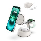 Belkin UltraCharge Pro MagSafe Uyumlu 3’ü 1 Arada Qi2 25W Kablosuz Şarj Cihazı, iPhone 17, Apple Watch, AirPods, Pixelsnap, Seyahat ve Masaüstü Standı, 45W Adaptör, Kum Rengi