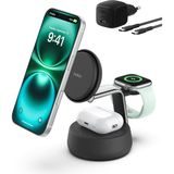 Belkin UltraCharge Pro MagSafe Uyumlu 3’ü 1 Arada Qi2 25W Kablosuz Şarj Cihazı, iPhone 17, Apple Watch, AirPods, Pixelsnap, Seyahat ve Masaüstü Standı, 45W Adaptör, Siyah