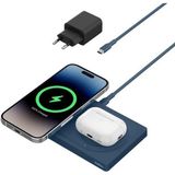 Belkin WIZ019VFBL-APL Boostcharge Pro 2‑in‑1 Magsafe 15W Kablosuz Şarj Standı - Mavi - Beyaz