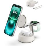 Belkin WIZ040KQSD Boostcharge Pro 3-In-1 Qi2 Magsafe Uyumlu 25W Manyetik Şarj Standı – Bej - Beyaz