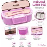 Belkıs Kırtasiye 2 Bölmeli Lunch Box Beslenme Kutusu – 304 Paslanmaz Çelik Hazne, Hava Tahliye Ventili, Çatal Kaşık Bölmeli, Sızdırmaz - Mor