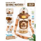 Belkıs Kırtasiye Fenomen Capy Bara 1.kalite 500 ml Taşıma Askılı Matara – Pipetli, Karakter Figürlü, Sızdırmaz Çocuk Su Matarası Capy Bara Matara Suluk - Kahverengi