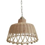 Belkıs Rattan Rattan Bambu Hasır Sarkıt Avize Boncuklu 35 cm - Bej